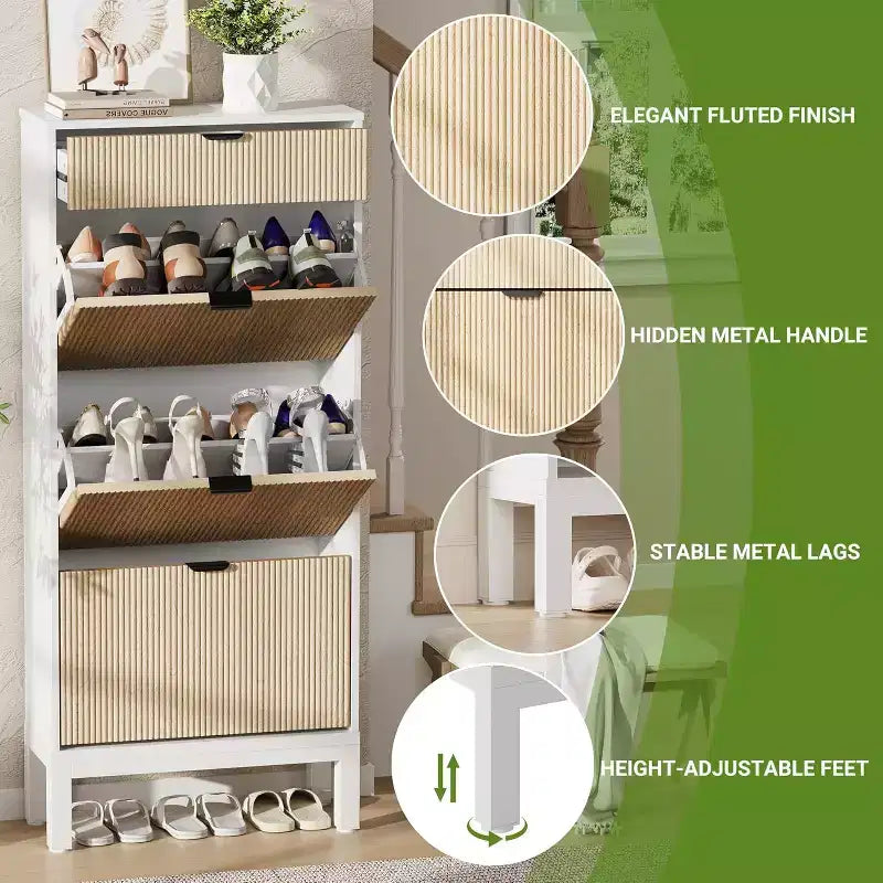 Meuble à chaussures avec 3 tiroirs basculants et 1 tiroir de rangement, meuble à chaussures étroit de 61 cm de large avec étagère réglable