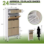 Meuble à chaussures avec 3 tiroirs basculants et 1 tiroir de rangement, meuble à chaussures étroit de 61 cm de large avec étagère réglable
