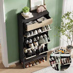 Meuble à chaussures avec 3 tiroirs basculants et 1 tiroir de rangement, meuble à chaussures étroit de 61 cm de large avec étagère réglable