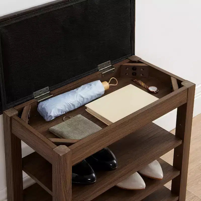 Banc à chaussures long en caoutchouc naturel avec rangement dissimulé – Organisateur d'entrée style nordique