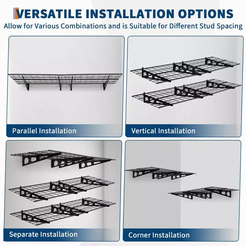 Lot de 2 étagères de rangement 60x180cm, capacité de charge totale 360 kg, étagères murales robustes pour garage, étagères murales métalliques antirouille, installation facile