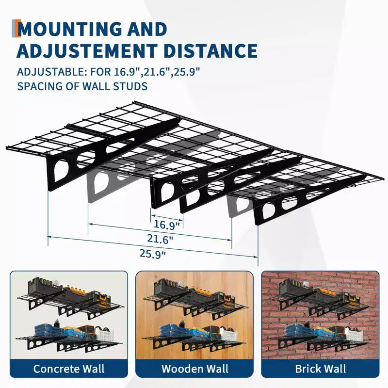 Lot de 2 étagères de rangement 60x180cm, capacité de charge totale 360 kg, étagères murales robustes pour garage, étagères murales métalliques antirouille, installation facile