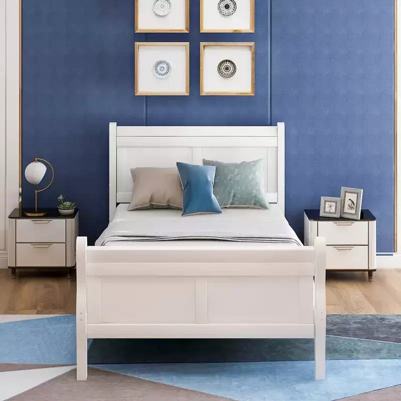 Cadre de lit plateforme double Bellemave en bois avec tête et pied de lit, support à lattes en bois massif, aucun sommier tapissier requis, assemblage facile pour enfants et adolescents