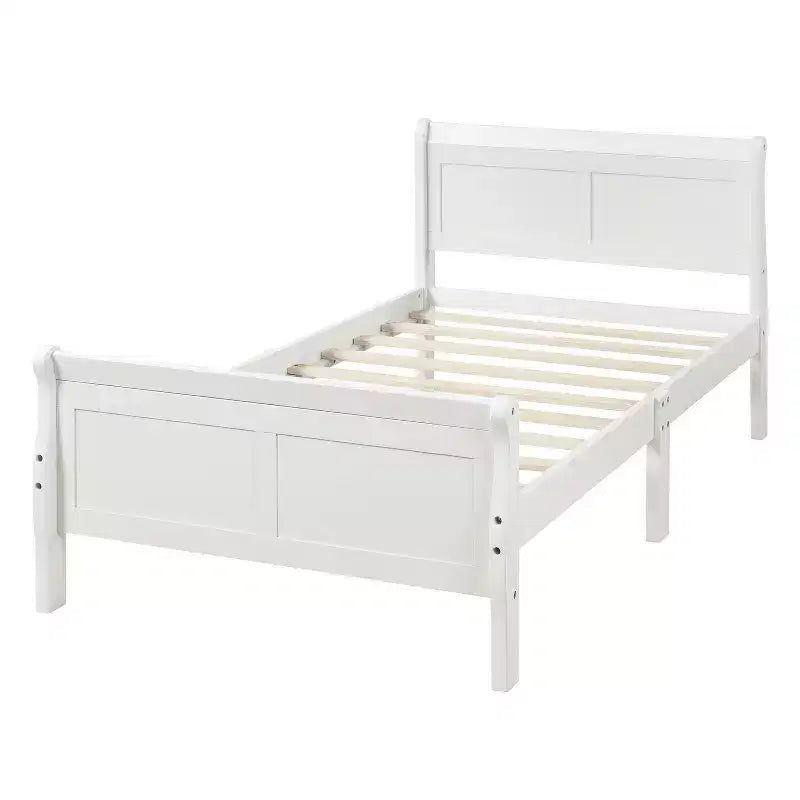 Cadre de lit plateforme double Bellemave en bois avec tête et pied de lit, support à lattes en bois massif, aucun sommier tapissier requis, assemblage facile pour enfants et adolescents