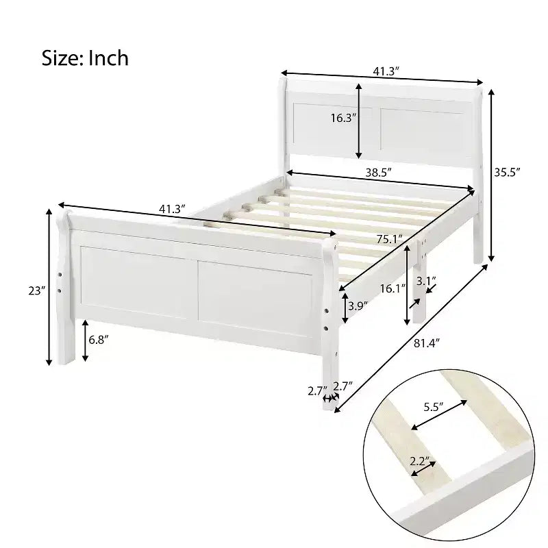 Cadre de lit plateforme double Bellemave en bois avec tête et pied de lit, support à lattes en bois massif, aucun sommier tapissier requis, assemblage facile pour enfants et adolescents