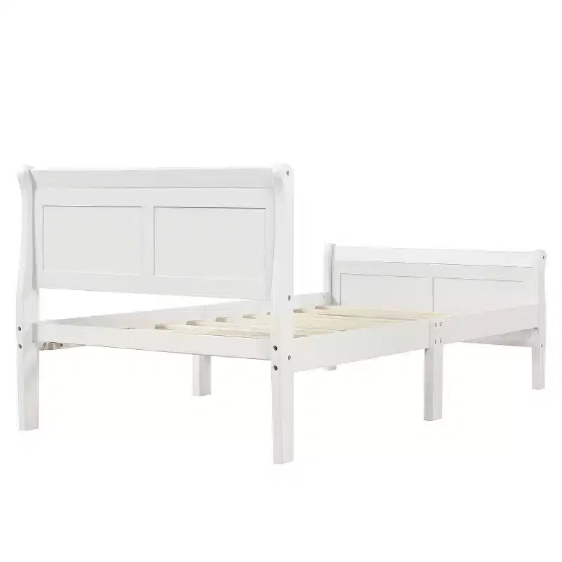 Cadre de lit plateforme double Bellemave en bois avec tête et pied de lit, support à lattes en bois massif, aucun sommier tapissier requis, assemblage facile pour enfants et adolescents
