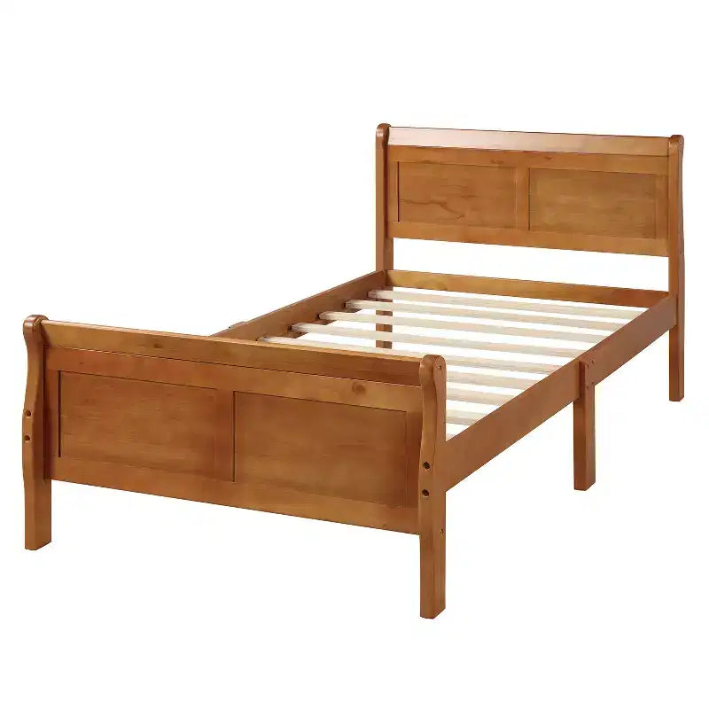 Cadre de lit plateforme double Bellemave en bois avec tête et pied de lit, support à lattes en bois massif, aucun sommier tapissier requis, assemblage facile pour enfants et adolescents