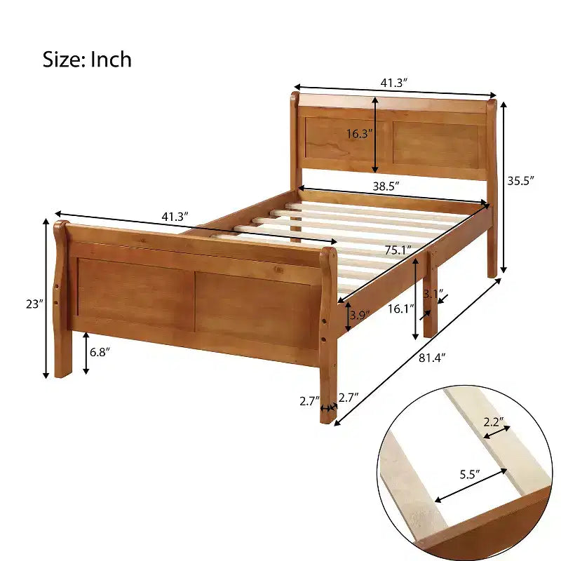 Cadre de lit plateforme double Bellemave en bois avec tête et pied de lit, support à lattes en bois massif, aucun sommier tapissier requis, assemblage facile pour enfants et adolescents