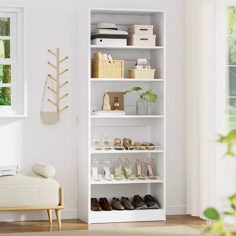 Besiost Tour de rangement à chaussures à 6 niveaux, organisateur de chaussures en bois de 203 cm de haut sur pied