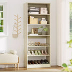 Besiost Tour de rangement à chaussures à 6 niveaux, organisateur de chaussures en bois de 203 cm de haut sur pied