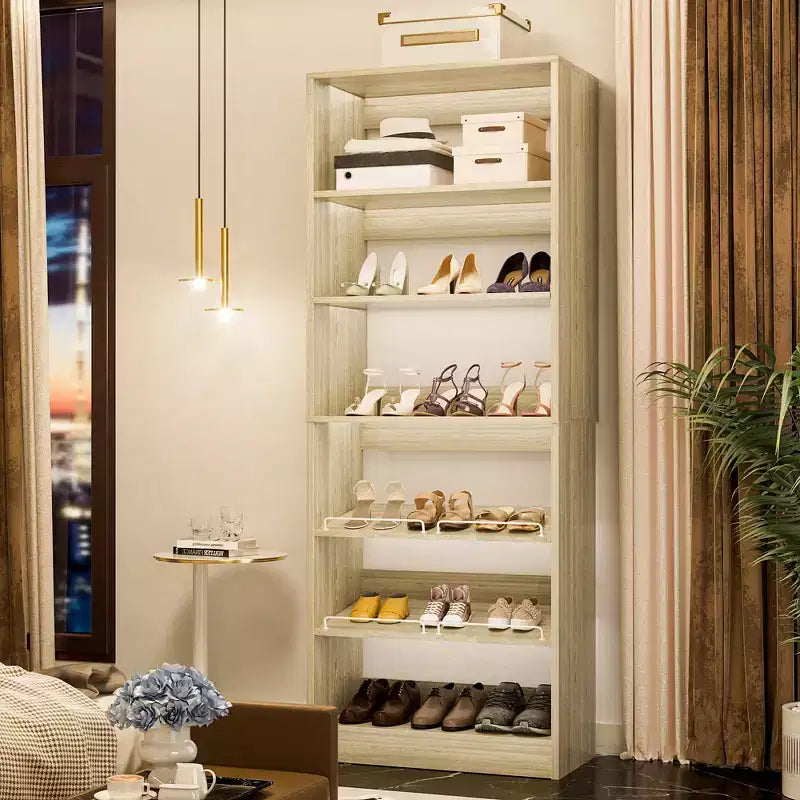 Besiost 6-Tier Shoe Rack Tower, 80'' Floor Standing Wooden Shoe Organizer