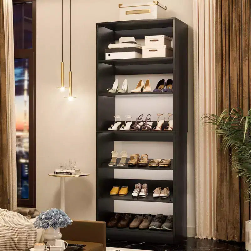 Besiost Tour de rangement à chaussures à 6 niveaux, organisateur de chaussures en bois de 203 cm de haut sur pied