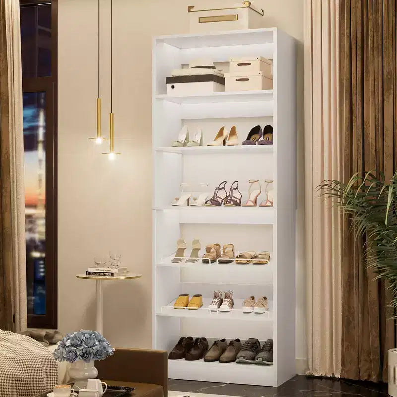Besiost Tour de rangement à chaussures à 6 niveaux, organisateur de chaussures en bois de 203 cm de haut sur pied