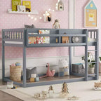 Okak Twin Size Solid Wood Floor Bunk Bed with Storage Shelves & Ladder,Contemporary Bed Frame for Bedroom,Kids Room
