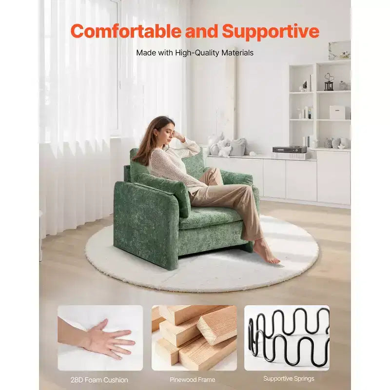Fauteuil d'appoint vert VEVOR, fauteuil d'appoint moderne rembourré avec accoudoirs, fauteuil en tissu avec coussin épais et dossier arqué, vert
