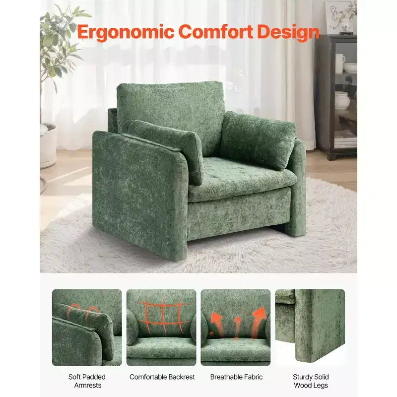 Fauteuil d'appoint vert VEVOR, fauteuil d'appoint moderne rembourré avec accoudoirs, fauteuil en tissu avec coussin épais et dossier arqué, vert