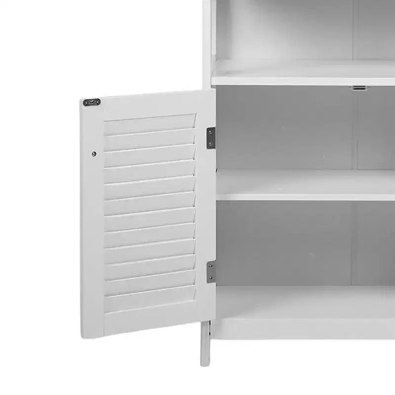 AEELLEEA Meuble de rangement de salle de bain blanc en bois imperméable sur pied avec étagère amovible et portes persiennes pour maison et hôtel, blanc