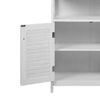 AEELLEEA Meuble de rangement de salle de bain blanc en bois imperméable sur pied avec étagère amovible et portes persiennes pour maison et hôtel, blanc