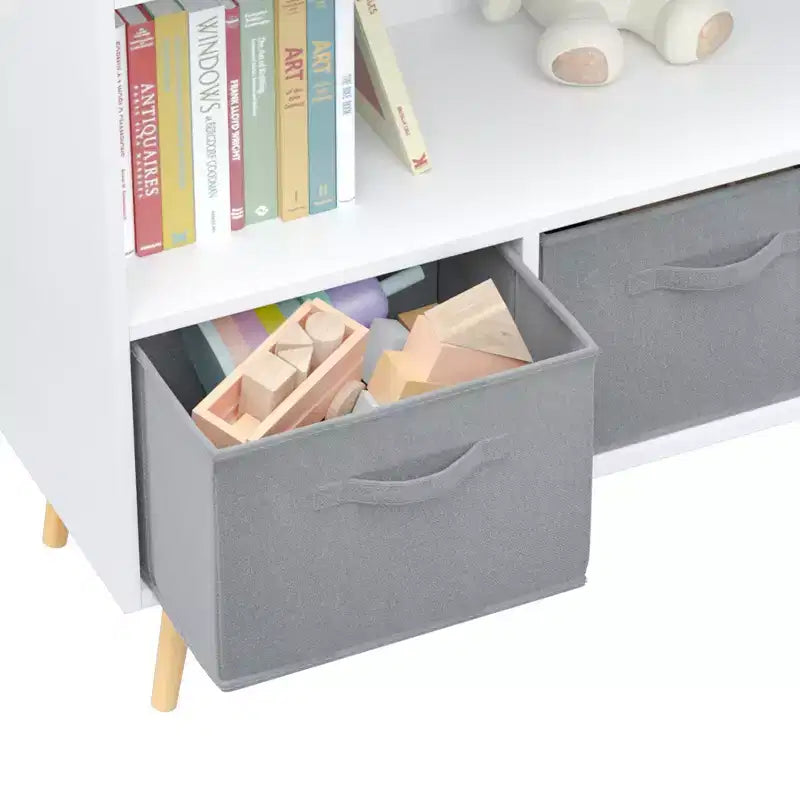 Bibliothèque pour enfants TUYOHW avec 3 tiroirs en tissu et étagère ouverte, étagère de rangement en MDF avec dispositif anti-basculement, organisateur de jouets pour salle de jeux et chambre à coucher