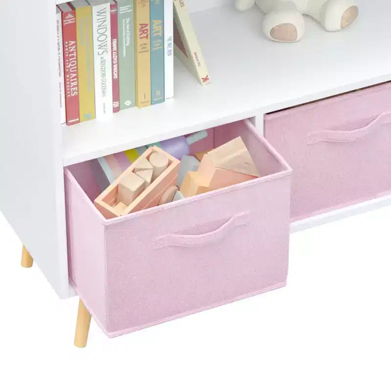 Bibliothèque pour enfants TUYOHW avec 3 tiroirs en tissu et étagère ouverte, étagère de rangement en MDF avec dispositif anti-basculement, organisateur de jouets pour salle de jeux et chambre à coucher