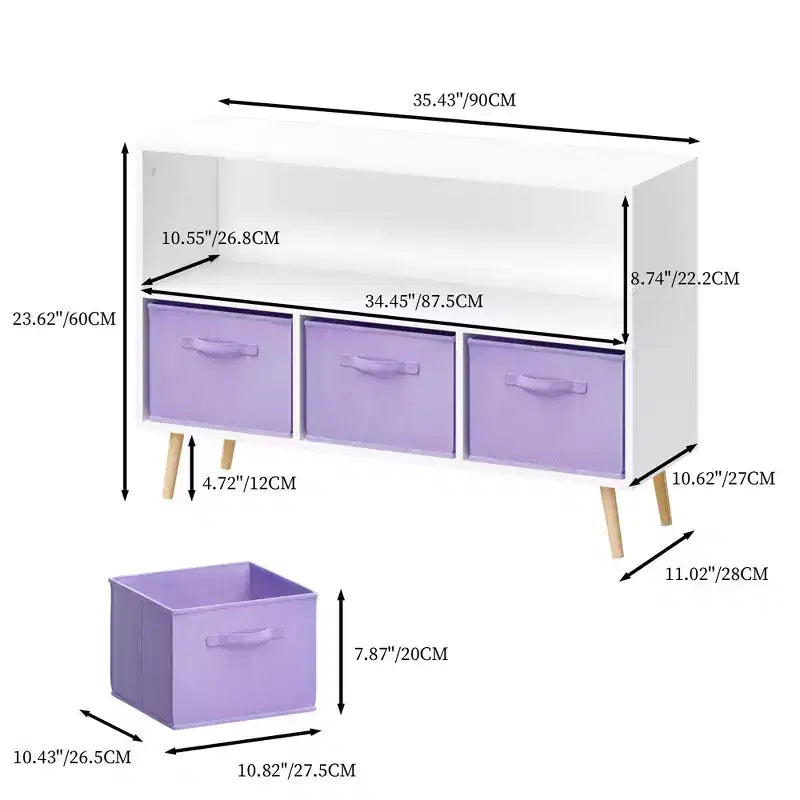 Bibliothèque pour enfants TUYOHW avec 3 tiroirs en tissu et étagère ouverte, étagère de rangement en MDF avec dispositif anti-basculement, organisateur de jouets pour salle de jeux et chambre à coucher