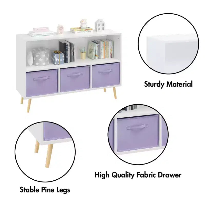 Bibliothèque pour enfants TUYOHW avec 3 tiroirs en tissu et étagère ouverte, étagère de rangement en MDF avec dispositif anti-basculement, organisateur de jouets pour salle de jeux et chambre à coucher