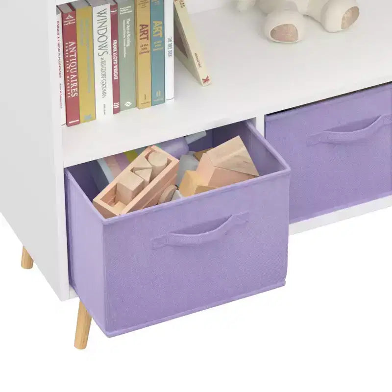 Bibliothèque pour enfants TUYOHW avec 3 tiroirs en tissu et étagère ouverte, étagère de rangement en MDF avec dispositif anti-basculement, organisateur de jouets pour salle de jeux et chambre à coucher