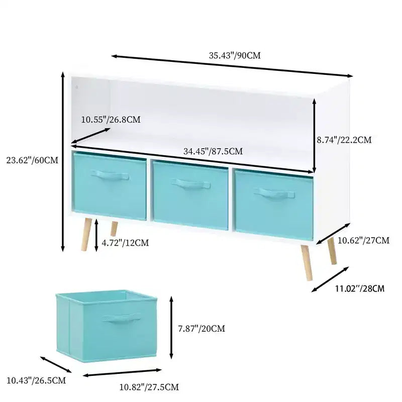 Bibliothèque pour enfants TUYOHW avec 3 tiroirs en tissu et étagère ouverte, étagère de rangement en MDF avec dispositif anti-basculement, organisateur de jouets pour salle de jeux et chambre à coucher