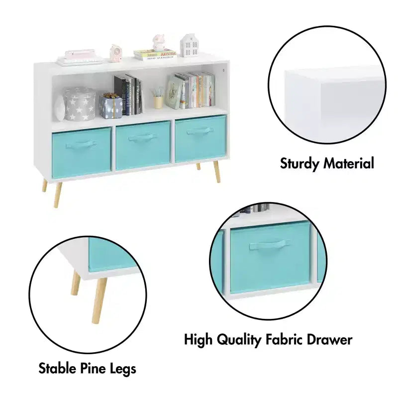 Bibliothèque pour enfants TUYOHW avec 3 tiroirs en tissu et étagère ouverte, étagère de rangement en MDF avec dispositif anti-basculement, organisateur de jouets pour salle de jeux et chambre à coucher
