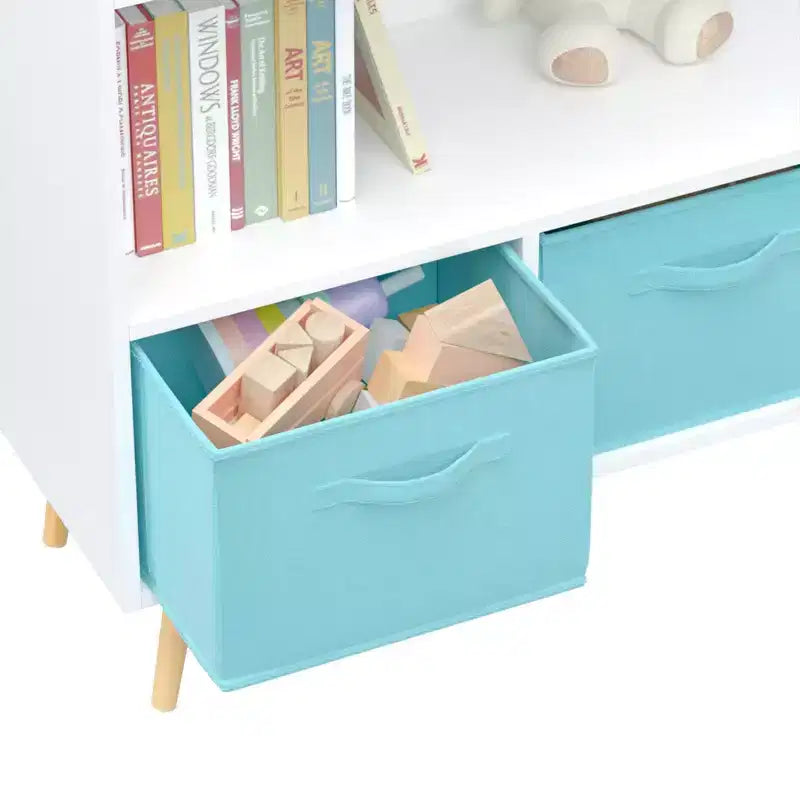 Bibliothèque pour enfants TUYOHW avec 3 tiroirs en tissu et étagère ouverte, étagère de rangement en MDF avec dispositif anti-basculement, organisateur de jouets pour salle de jeux et chambre à coucher