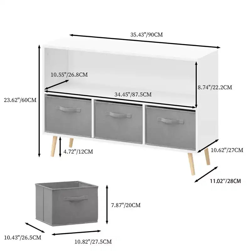 Bibliothèque pour enfants TUYOHW avec 3 tiroirs en tissu et étagère ouverte, étagère de rangement en MDF avec dispositif anti-basculement, organisateur de jouets pour salle de jeux et chambre à coucher