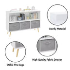 Bibliothèque pour enfants TUYOHW avec 3 tiroirs en tissu et étagère ouverte, étagère de rangement en MDF avec dispositif anti-basculement, organisateur de jouets pour salle de jeux et chambre à coucher
