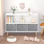 TUYOHW Kids Bookshelf with 3 Fabric Drawers & Open Shelf,MDF Storage Bookcase with Anti-Tip Safety,Toy Storage Organizer for Playroom & Bedroom