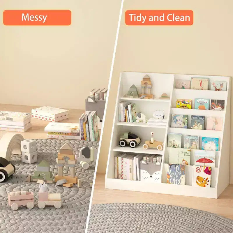 TUYOHW Étagère à livres moderne pour enfants, bibliothèque multifonctionnelle en bois avec étagères de présentation, étagères de présentation de livres pour chambre à coucher, salon, salle de jeux