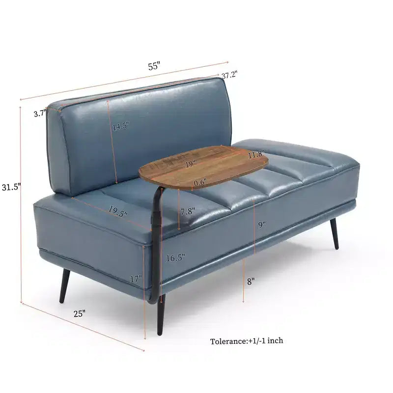 TUYOHW 55 Banc de bout de lit moderne, Pouf rembourré en similicuir avec plateau pivotant, Pieds en métal, Banc pouf pour chambre à coucher, salon, entrée