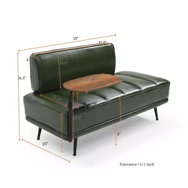 TUYOHW 55 Banc de bout de lit moderne, Pouf rembourré en similicuir avec plateau pivotant, Pieds en métal, Banc pouf pour chambre à coucher, salon, entrée