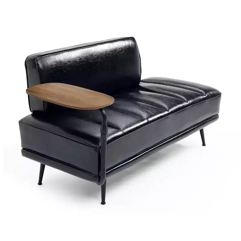 TUYOHW 55 Banc de bout de lit moderne, Pouf rembourré en similicuir avec plateau pivotant, Pieds en métal, Banc pouf pour chambre à coucher, salon, entrée