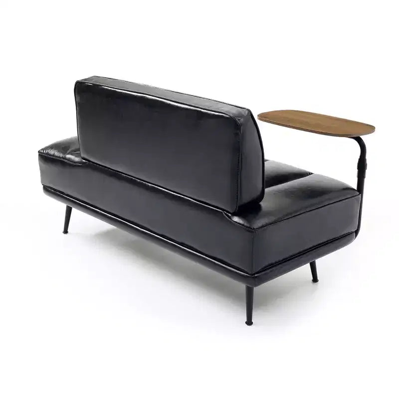 TUYOHW 55 Banc de bout de lit moderne, Pouf rembourré en similicuir avec plateau pivotant, Pieds en métal, Banc pouf pour chambre à coucher, salon, entrée