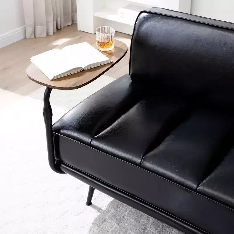 TUYOHW 55 Banc de bout de lit moderne, Pouf rembourré en similicuir avec plateau pivotant, Pieds en métal, Banc pouf pour chambre à coucher, salon, entrée