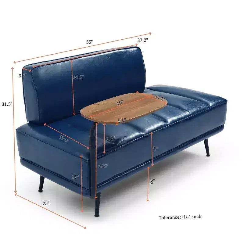 TUYOHW 55 Banc de bout de lit moderne, Pouf rembourré en similicuir avec plateau pivotant, Pieds en métal, Banc pouf pour chambre à coucher, salon, entrée