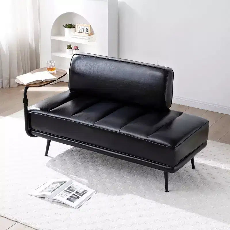 TUYOHW 55 Banc de bout de lit moderne, Pouf rembourré en similicuir avec plateau pivotant, Pieds en métal, Banc pouf pour chambre à coucher, salon, entrée