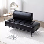 TUYOHW 55 Banc de bout de lit moderne, Pouf rembourré en similicuir avec plateau pivotant, Pieds en métal, Banc pouf pour chambre à coucher, salon, entrée