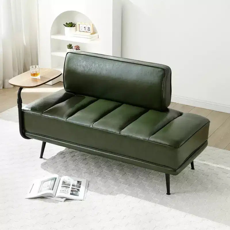 TUYOHW 55 Banc de bout de lit moderne, Pouf rembourré en similicuir avec plateau pivotant, Pieds en métal, Banc pouf pour chambre à coucher, salon, entrée