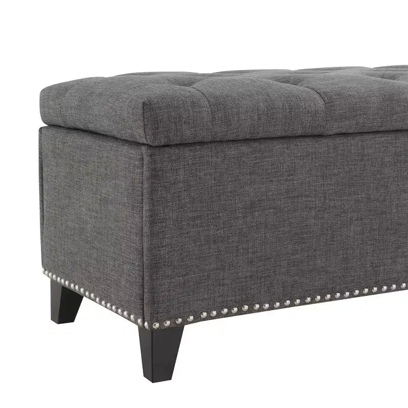 TUYOHW Banc ottoman de rangement 47,5", Banc de bout de lit avec charnière de sécurité, Tissu en lin touffeté de boutons, Banc pour salon, entrée, chambre, couloir
