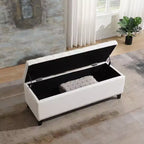 TUYOHW Banc ottoman de rangement 47,5", Banc de bout de lit avec charnière de sécurité, Tissu en lin touffeté de boutons, Banc pour salon, entrée, chambre, couloir