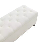 TUYOHW Banc ottoman de rangement 47,5", Banc de bout de lit avec charnière de sécurité, Tissu en lin touffeté de boutons, Banc pour salon, entrée, chambre, couloir