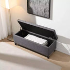TUYOHW Banc ottoman de rangement 47,5", Banc de bout de lit avec charnière de sécurité, Tissu en lin touffeté de boutons, Banc pour salon, entrée, chambre, couloir