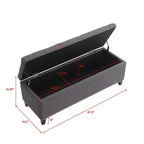 TUYOHW Banc ottoman de rangement 47,5", Banc de bout de lit avec charnière de sécurité, Tissu en lin touffeté de boutons, Banc pour salon, entrée, chambre, couloir