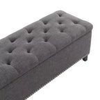 TUYOHW Banc ottoman de rangement 47,5", Banc de bout de lit avec charnière de sécurité, Tissu en lin touffeté de boutons, Banc pour salon, entrée, chambre, couloir