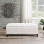 TUYOHW 47.5 Storage Ottoman Bench,End of Bed Bench with Safety Hinge,Button-Tufted Linen Fabric,Bench for Living Room,Entryway,Bedroom,Hallway